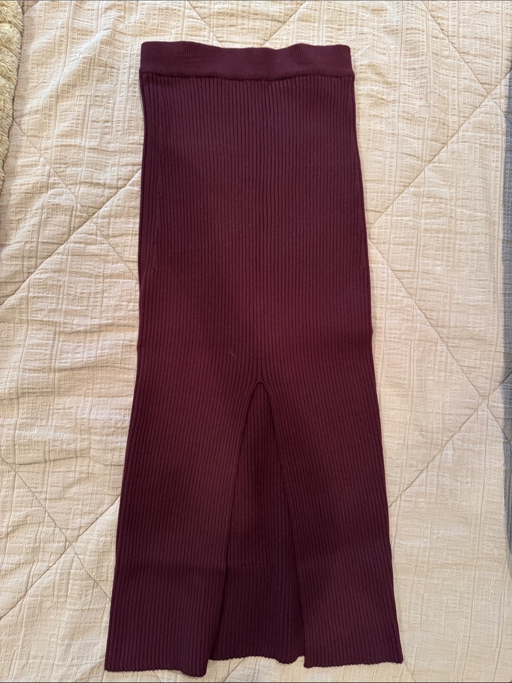 She + Sky Ribbed Midi Skirt in Burgundy - Picture 1 of 5